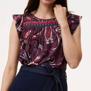 LOFT Purple Paisley Print Flutter Sleeve Top